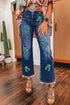 Southwestern Embellished Saguaro Cactus High Rise Cropped Flare Jeans